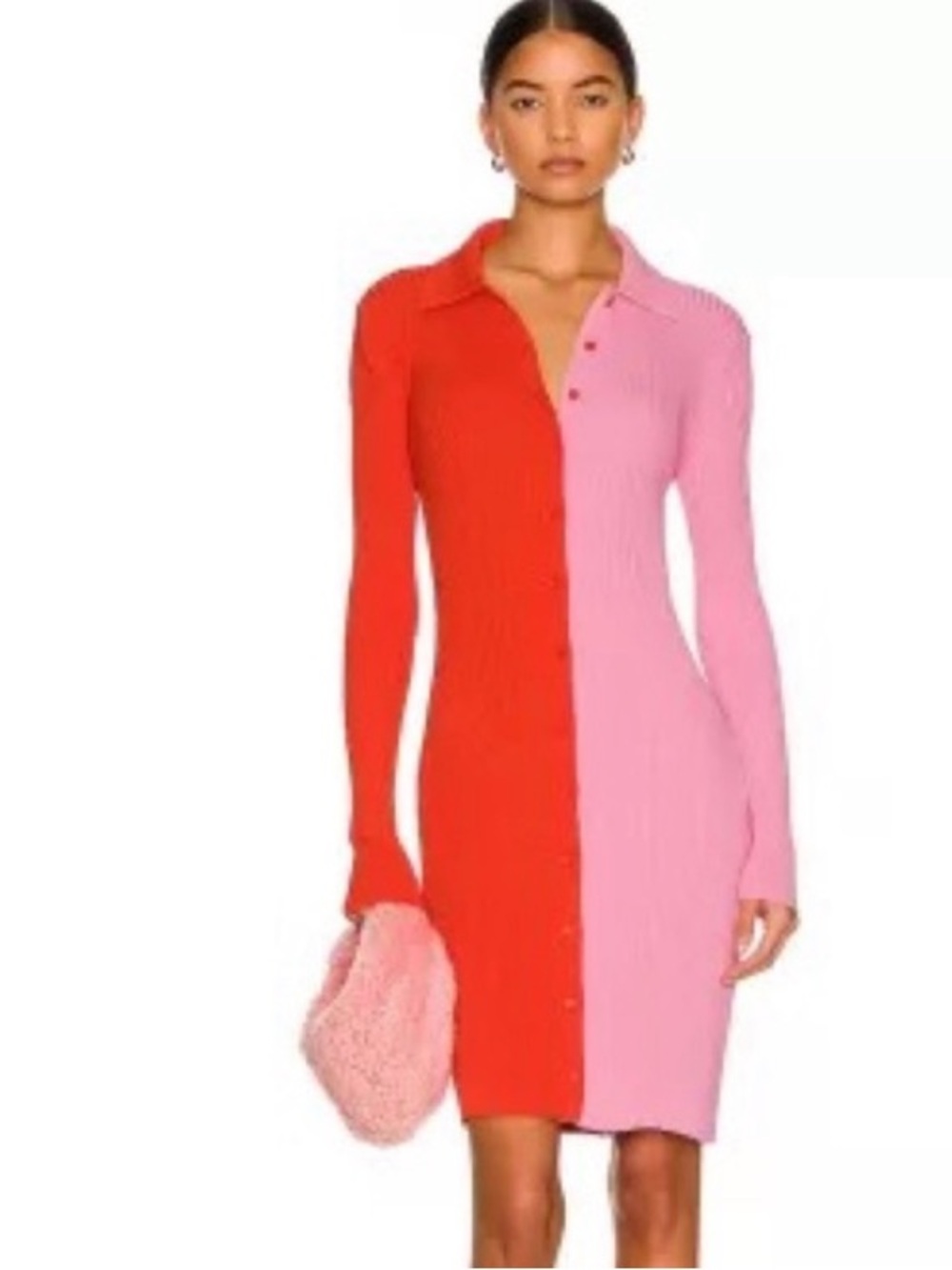 Staud Mini Milton Dress button Down Collared Ribbed Long sleeve mini dress large